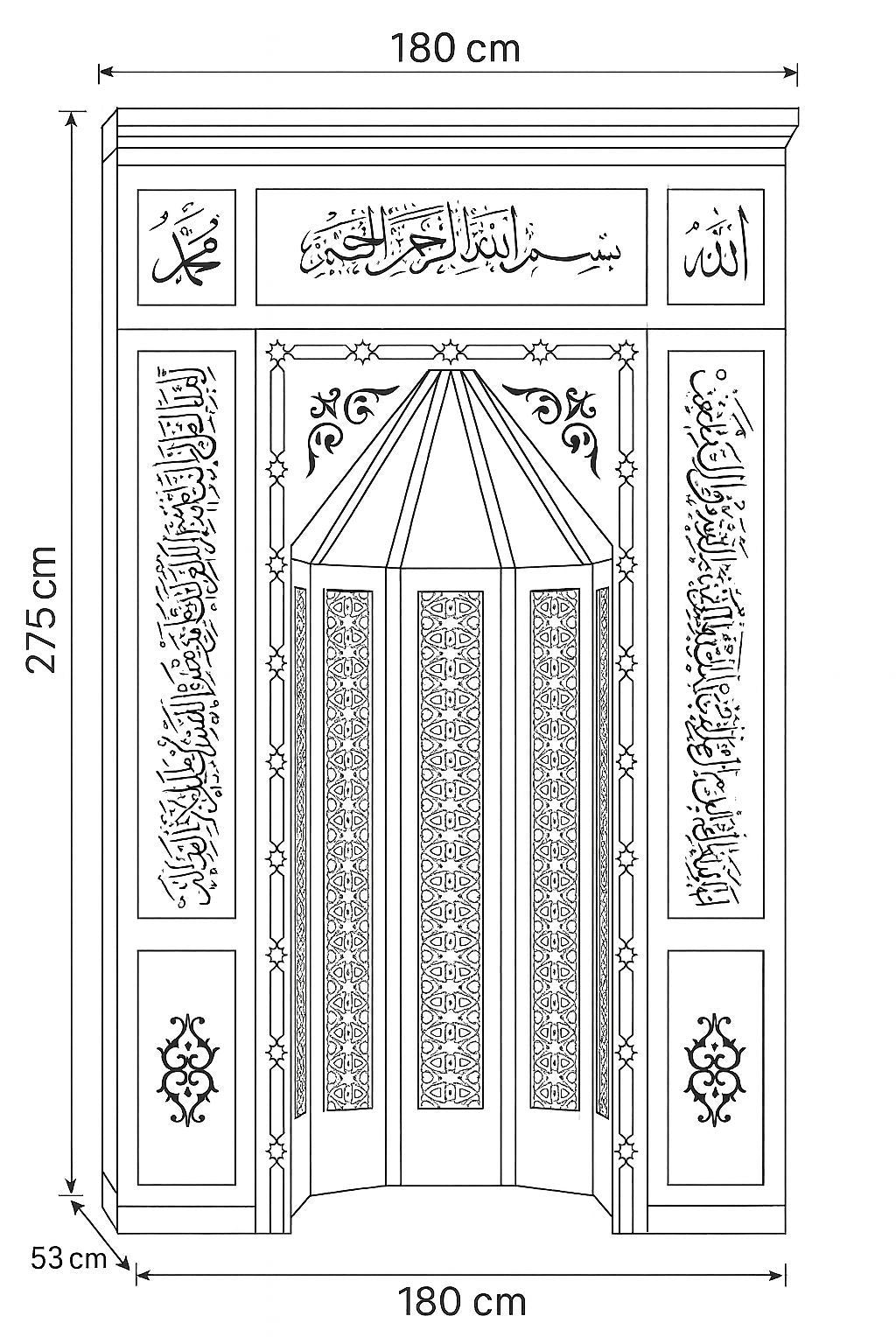 Modüler CNC İşlemeli Mihrap – Altın Varak Detaylı